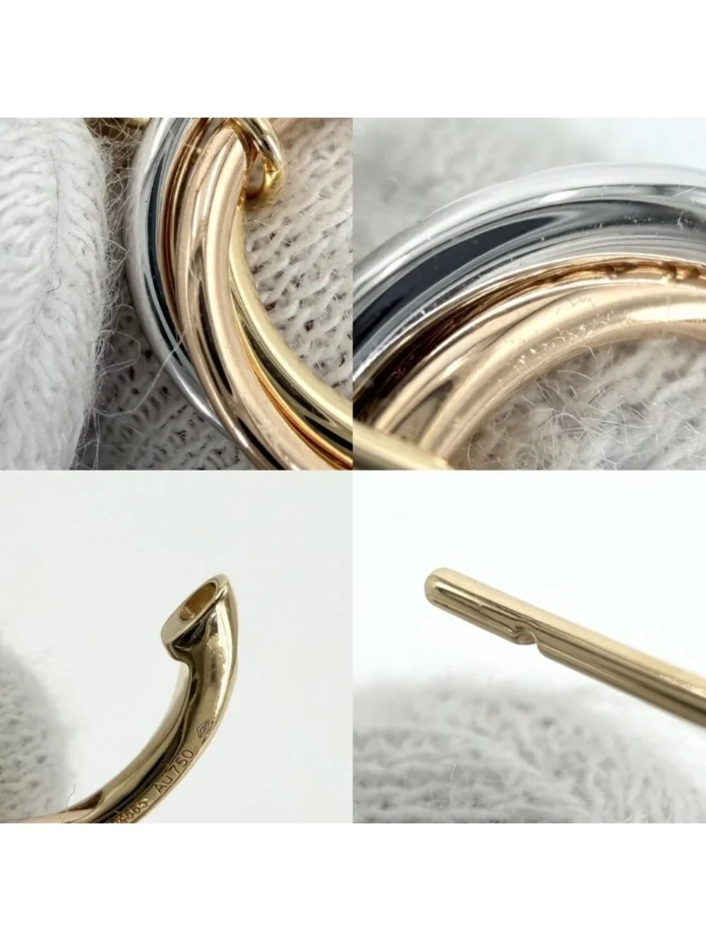 Cartier Earrings Trinity Hoop 18k Yellow Gold 18k Pink White